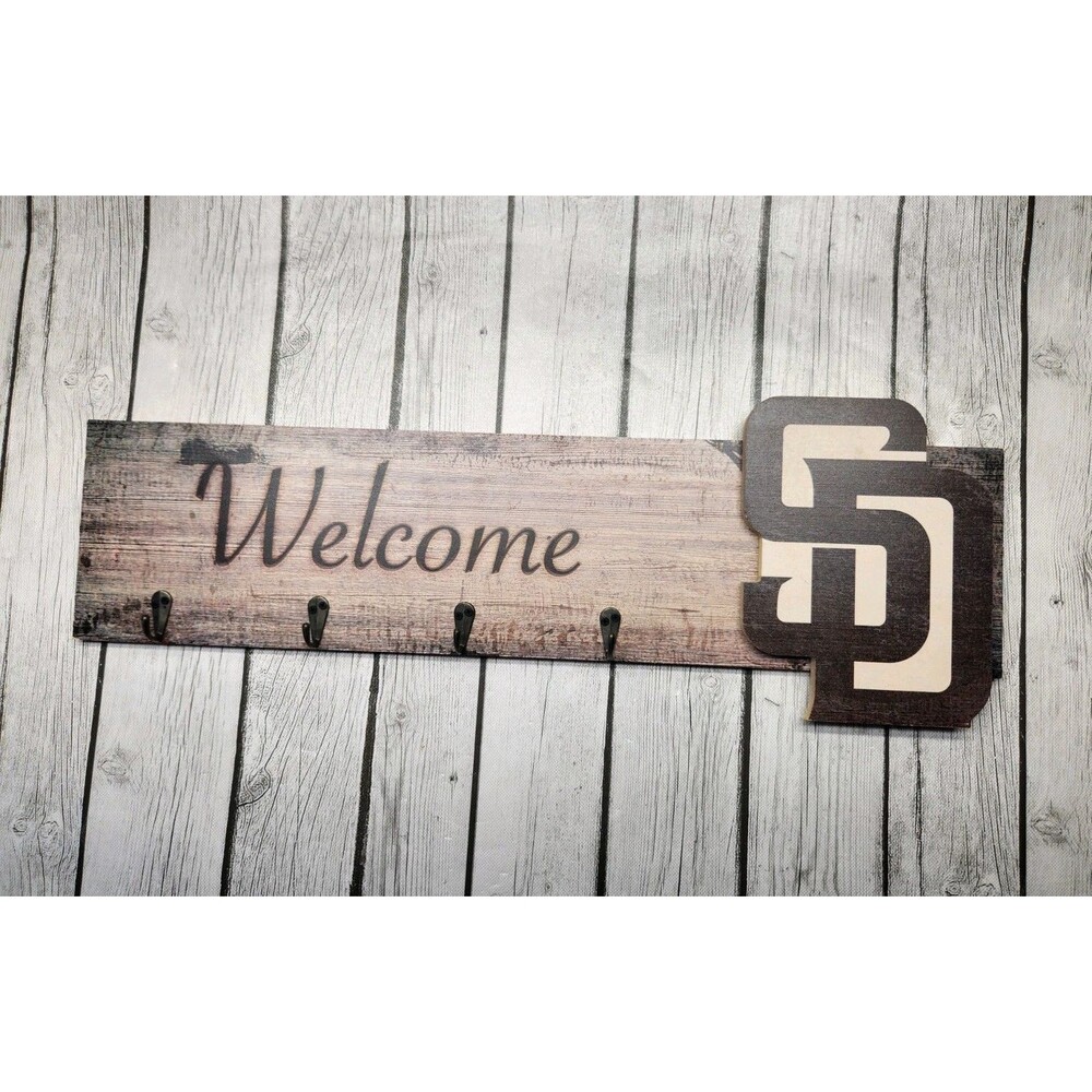 San Diego Padres Wooden Welcome Sign Custom Key Hanger Entryway Wall Art 24x6
